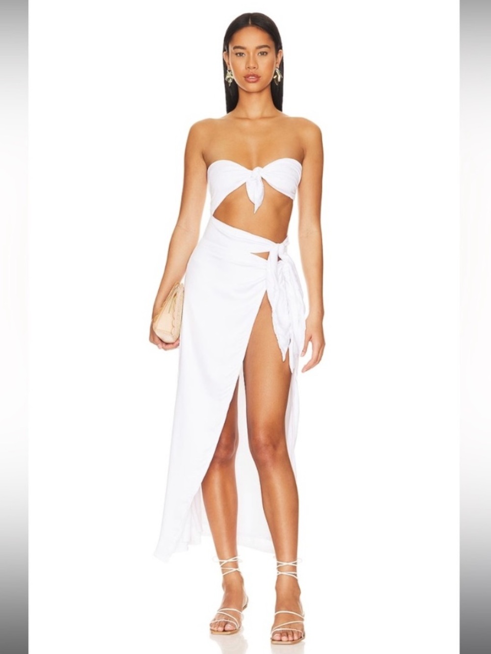 NWT Lovers + Friends White Strapless Tie-Front Midi Dress Love Me Knot